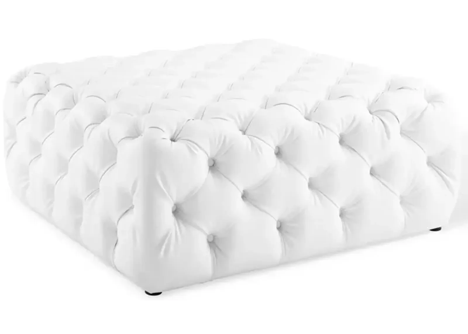 Amour Tufted Button Large Square Faux Leather Ottoman