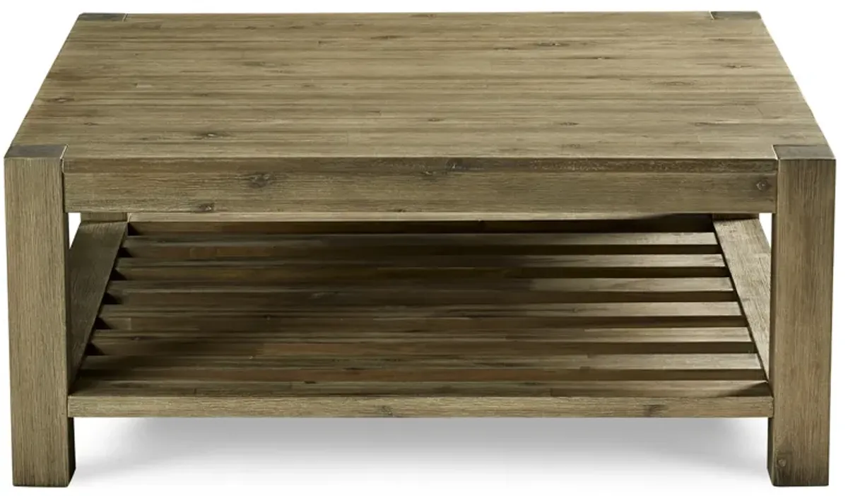 Canyon Solid Wood Square Coffee Table In Washed Grey
