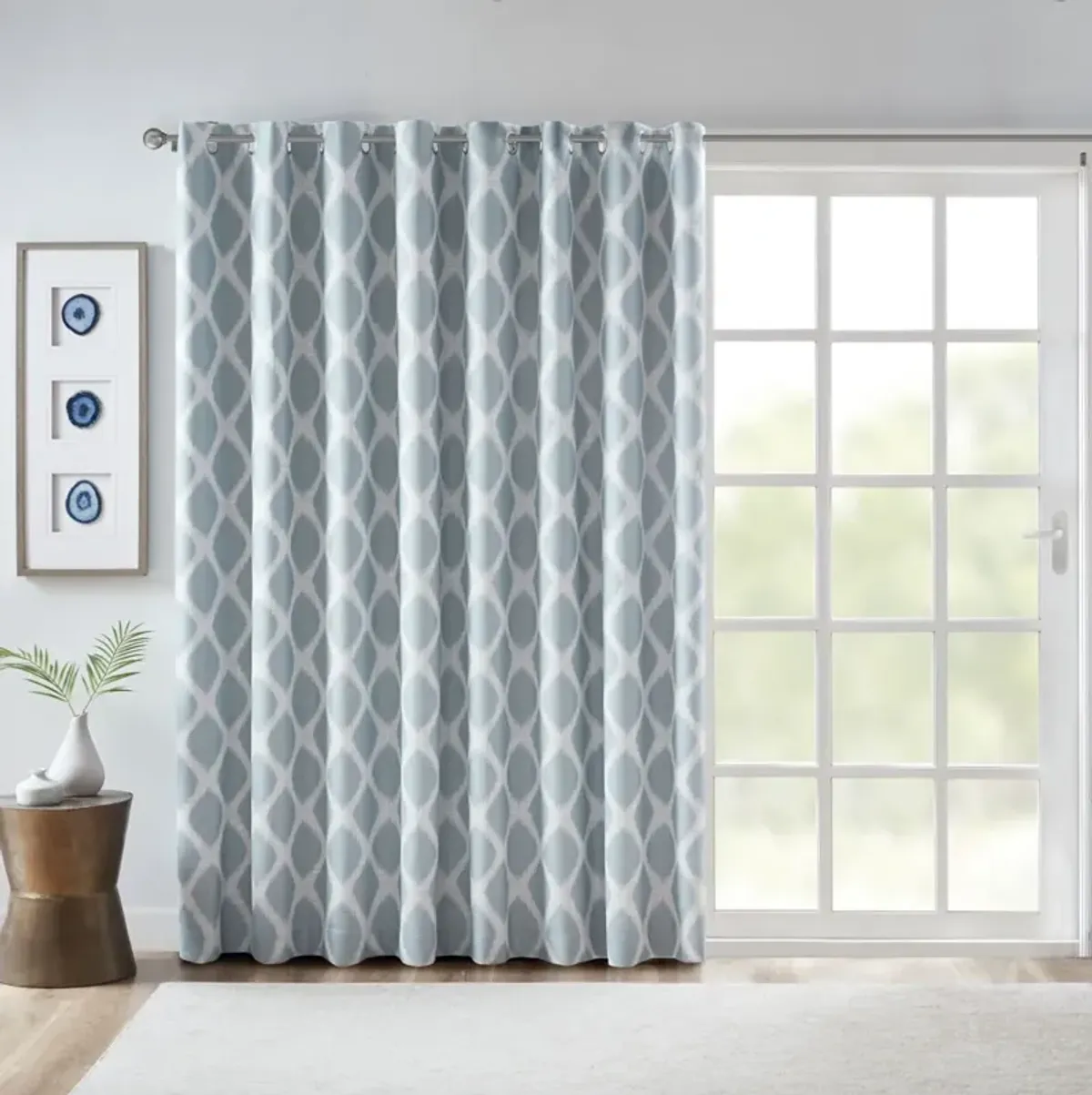 SunSmart Blakesly Aqua Printed Ikat Blackout Patio Curtain