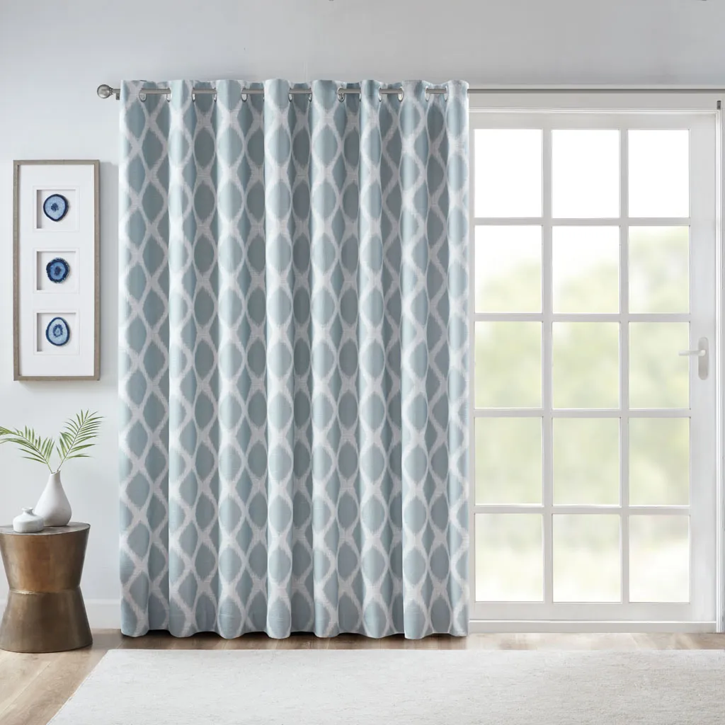 SunSmart Blakesly Aqua Printed Ikat Blackout Patio Curtain