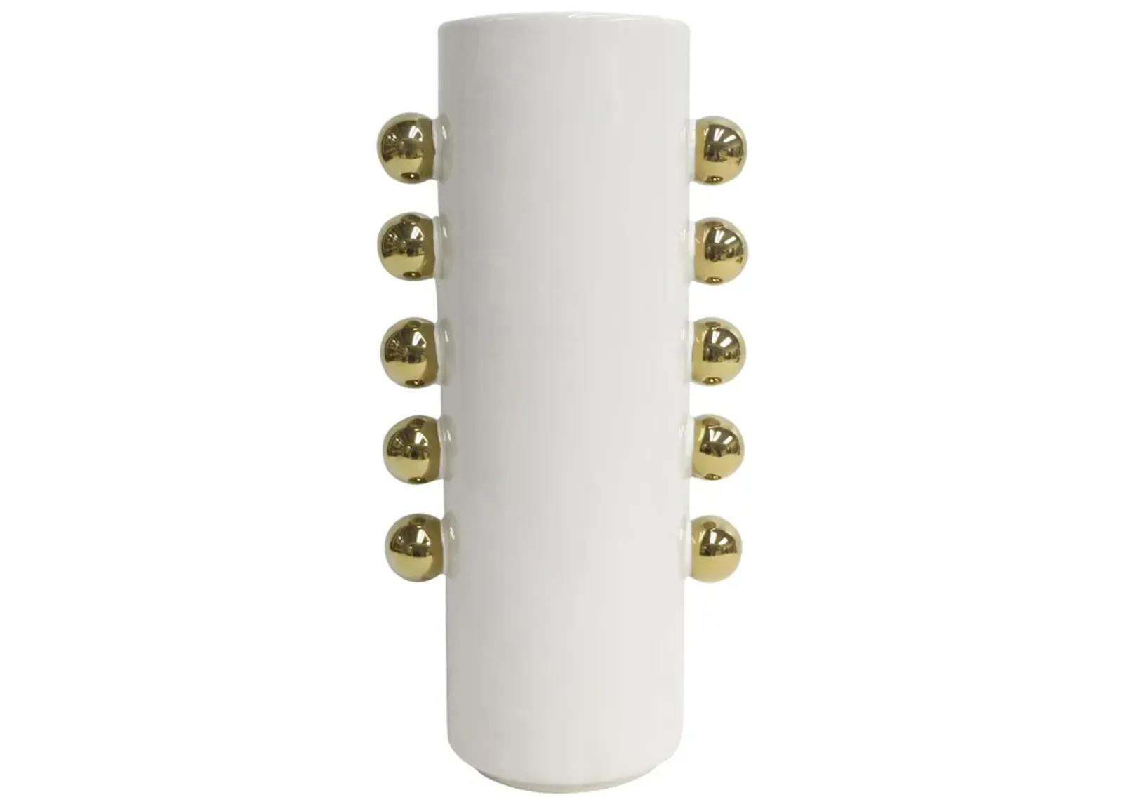 Cer, 16" Vase W/ Side Knobs, White/gold