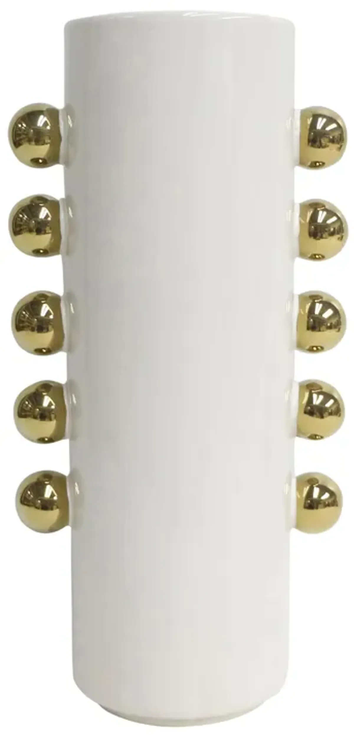 Cer, 16" Vase W/ Side Knobs, White/gold