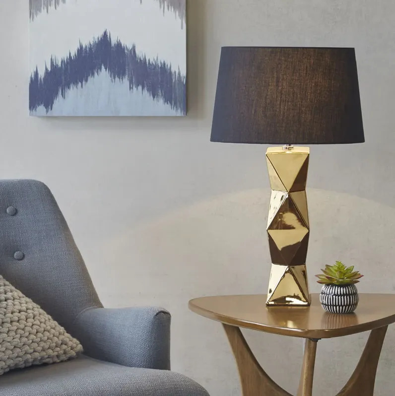 INK+IVY Kenlyn Gold Geometric Ceramic Table Lamp