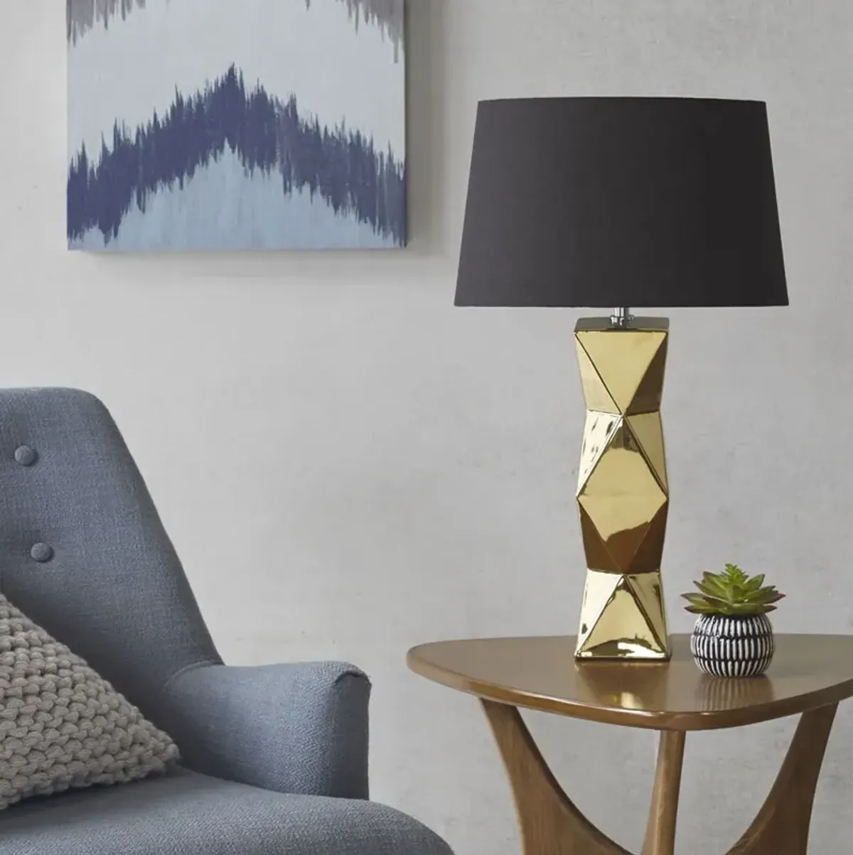 INK+IVY Kenlyn Gold Geometric Ceramic Table Lamp