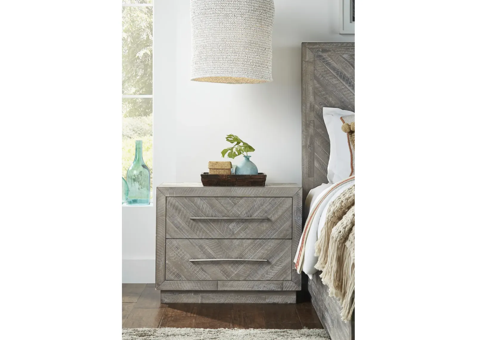 Alexandra Solid Wood Two Drawer Nightstand in Rustic Latte