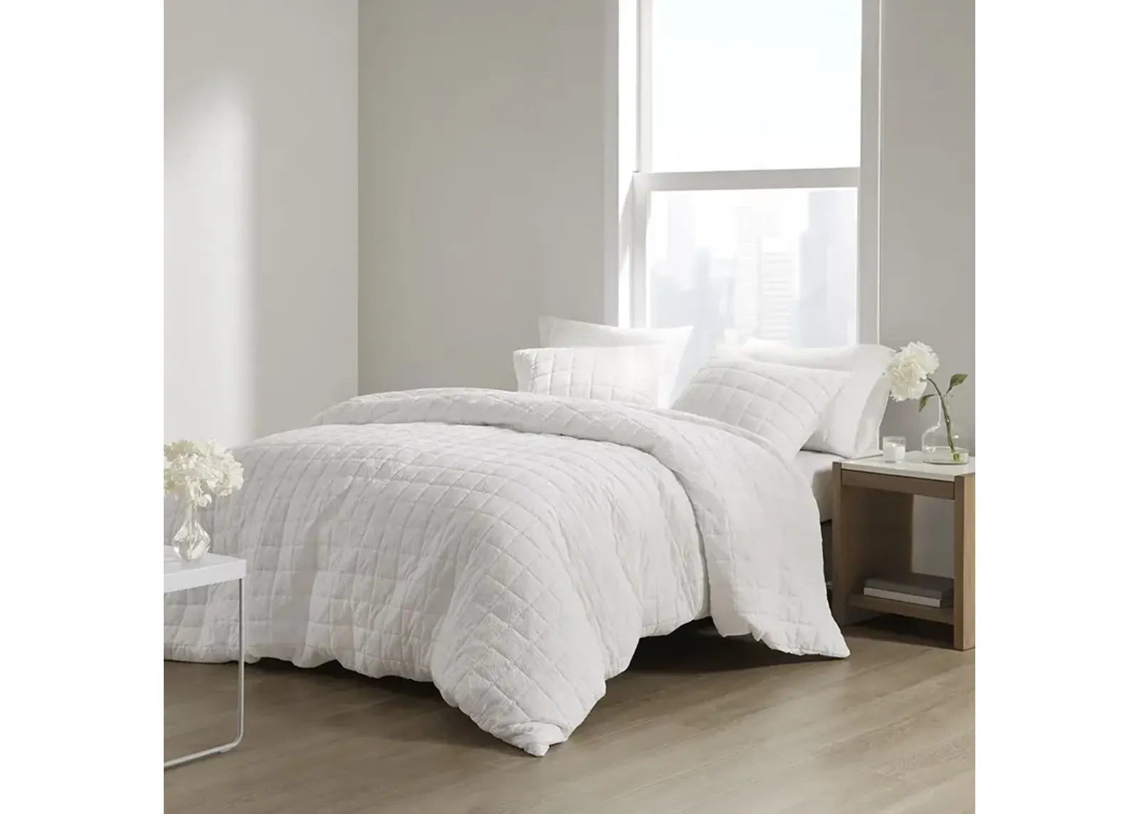 N Natori Cocoon White 3 Piece Quilt Top Duvet Cover Mini Set