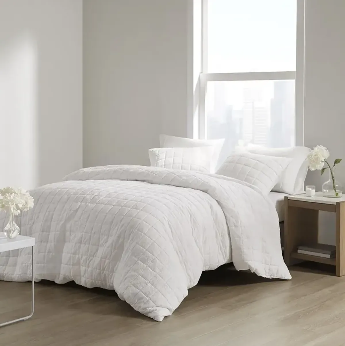 N Natori Cocoon White 3 Piece Quilt Top Duvet Cover Mini Set