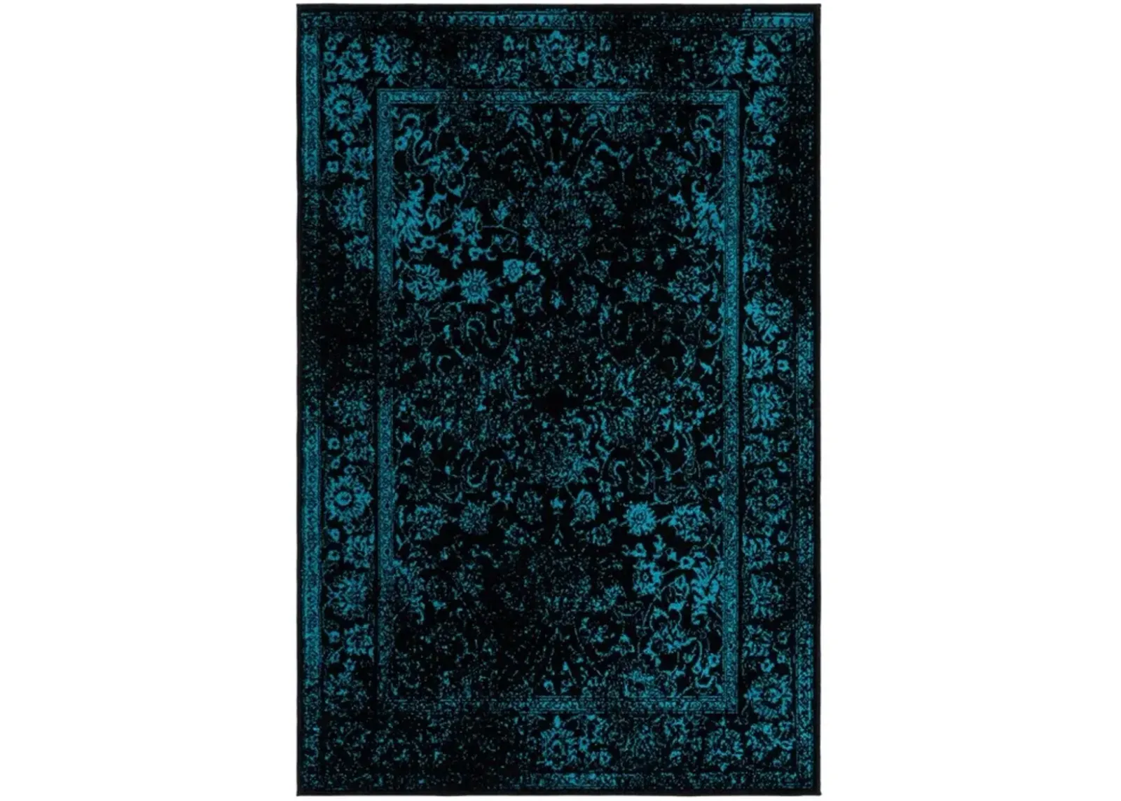 Adirondack Contemporary Black / Teal 6' X 9' Powerloomed Rug