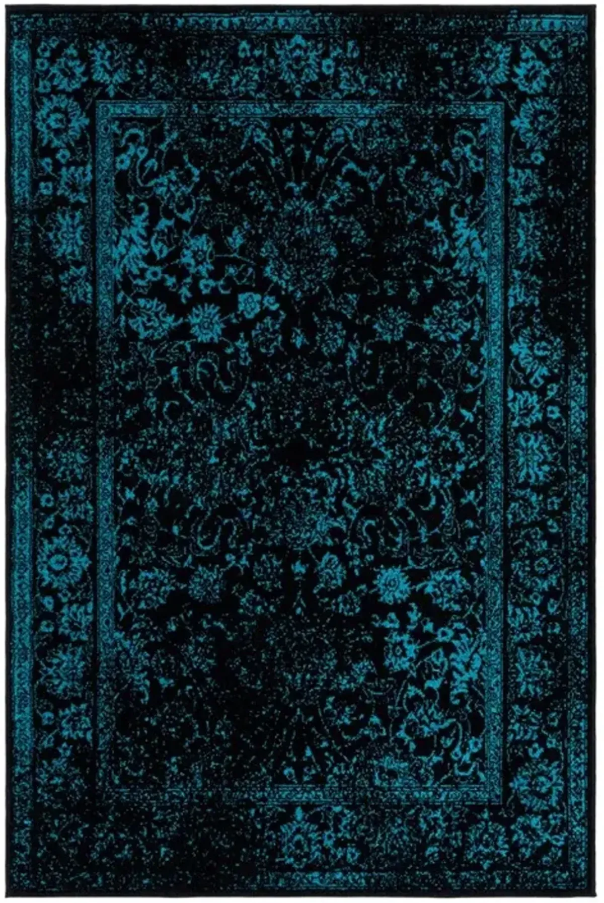 Adirondack Contemporary Black / Teal 6' X 9' Powerloomed Rug