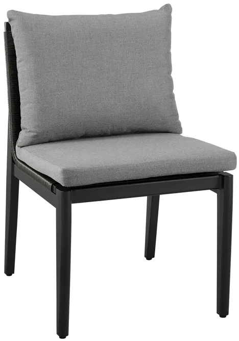 Grand Outdoor Patio Dining Chairs in Aluminum with Gray Cushions - Set of 2