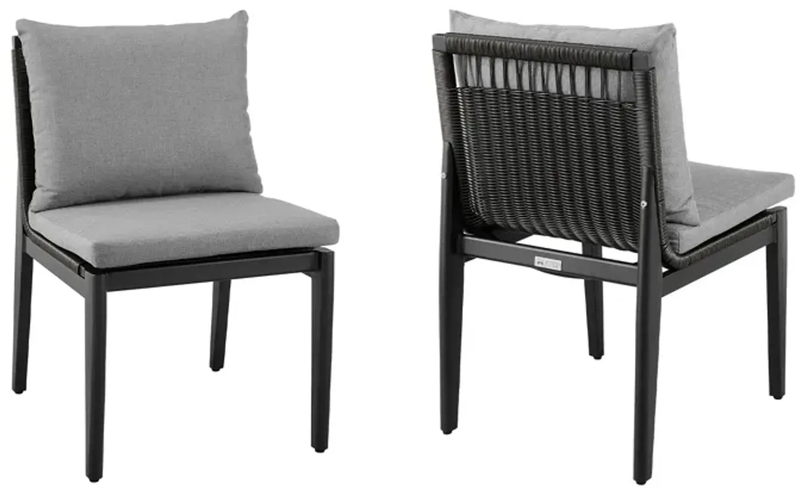 Grand Outdoor Patio Dining Chairs in Aluminum with Gray Cushions - Set of 2