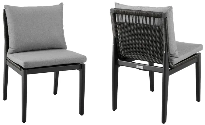 Grand Outdoor Patio Dining Chairs in Aluminum with Gray Cushions - Set of 2