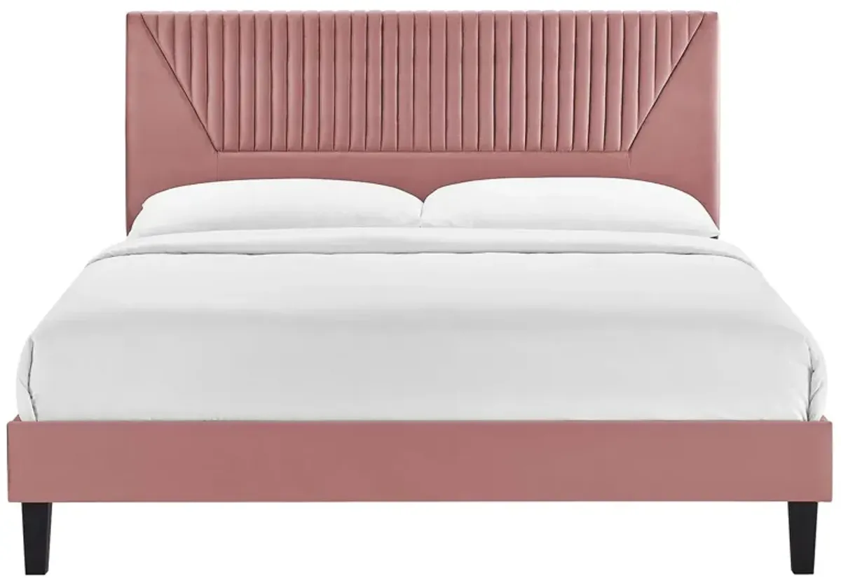 Yasmine Channel Tufted Performance Velvet Queen Platform Bed