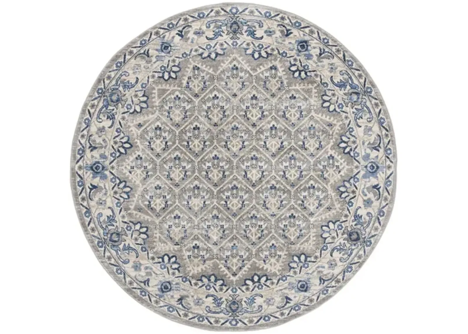 Brentwood 869 Light Grey / Blue 5' X 5' Round Round Powerloomed Rug