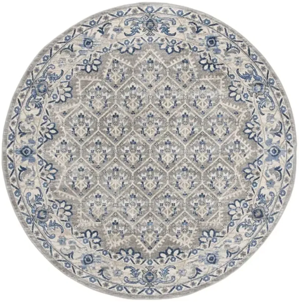 Brentwood 869 Light Grey / Blue 5' X 5' Round Round Powerloomed Rug