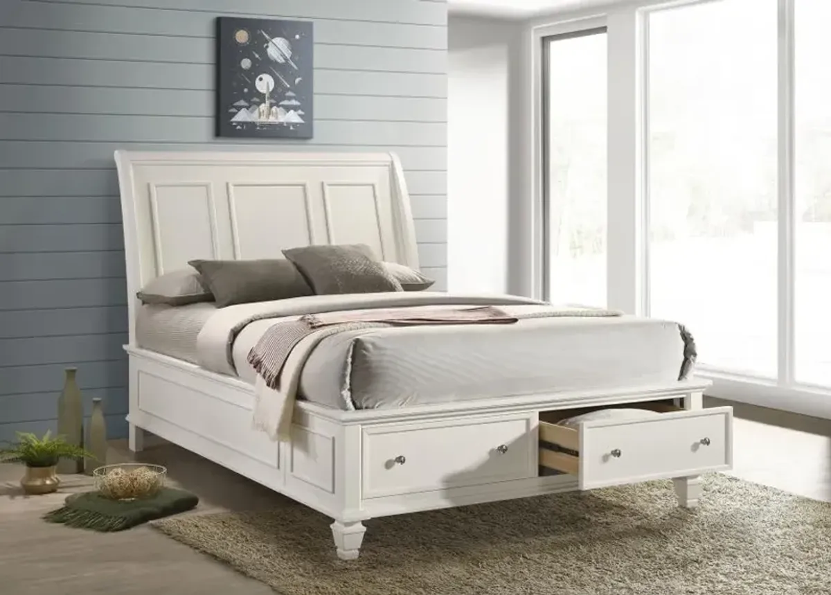 Sandy Beach California King Storage Sleigh Bed Cream White