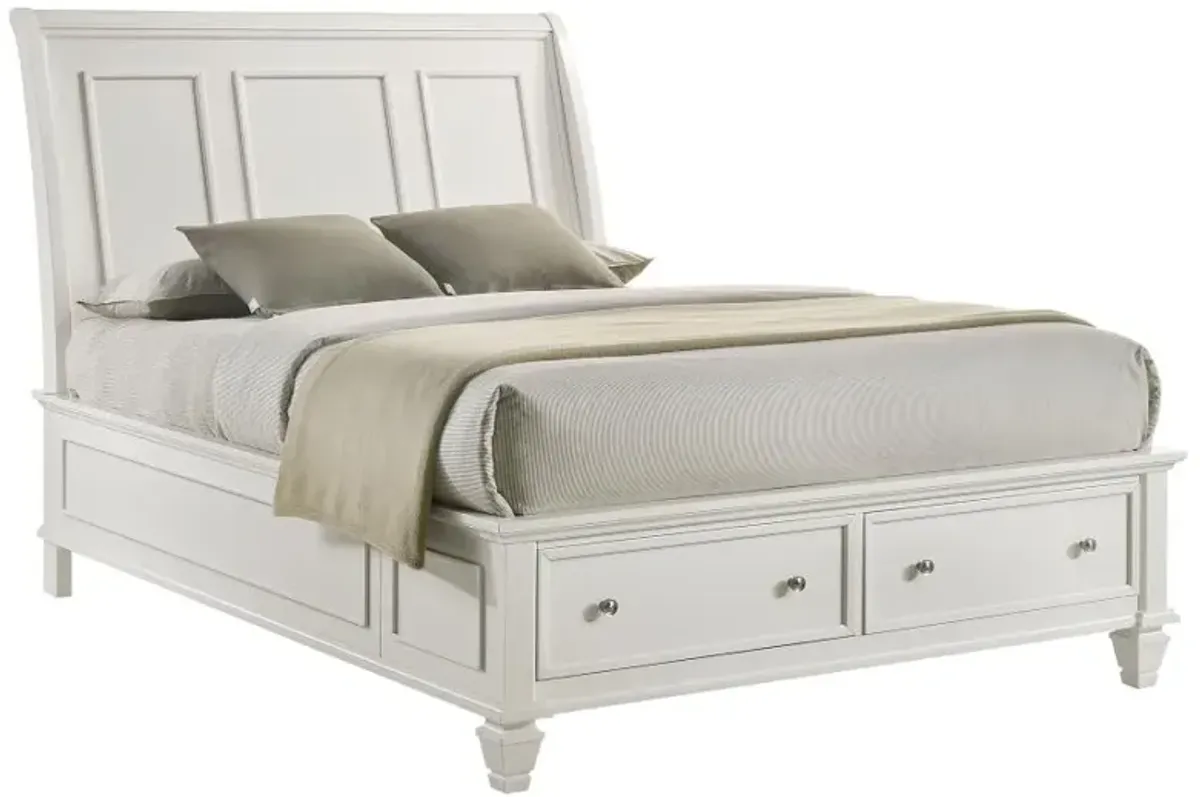 Sandy Beach California King Storage Sleigh Bed Cream White