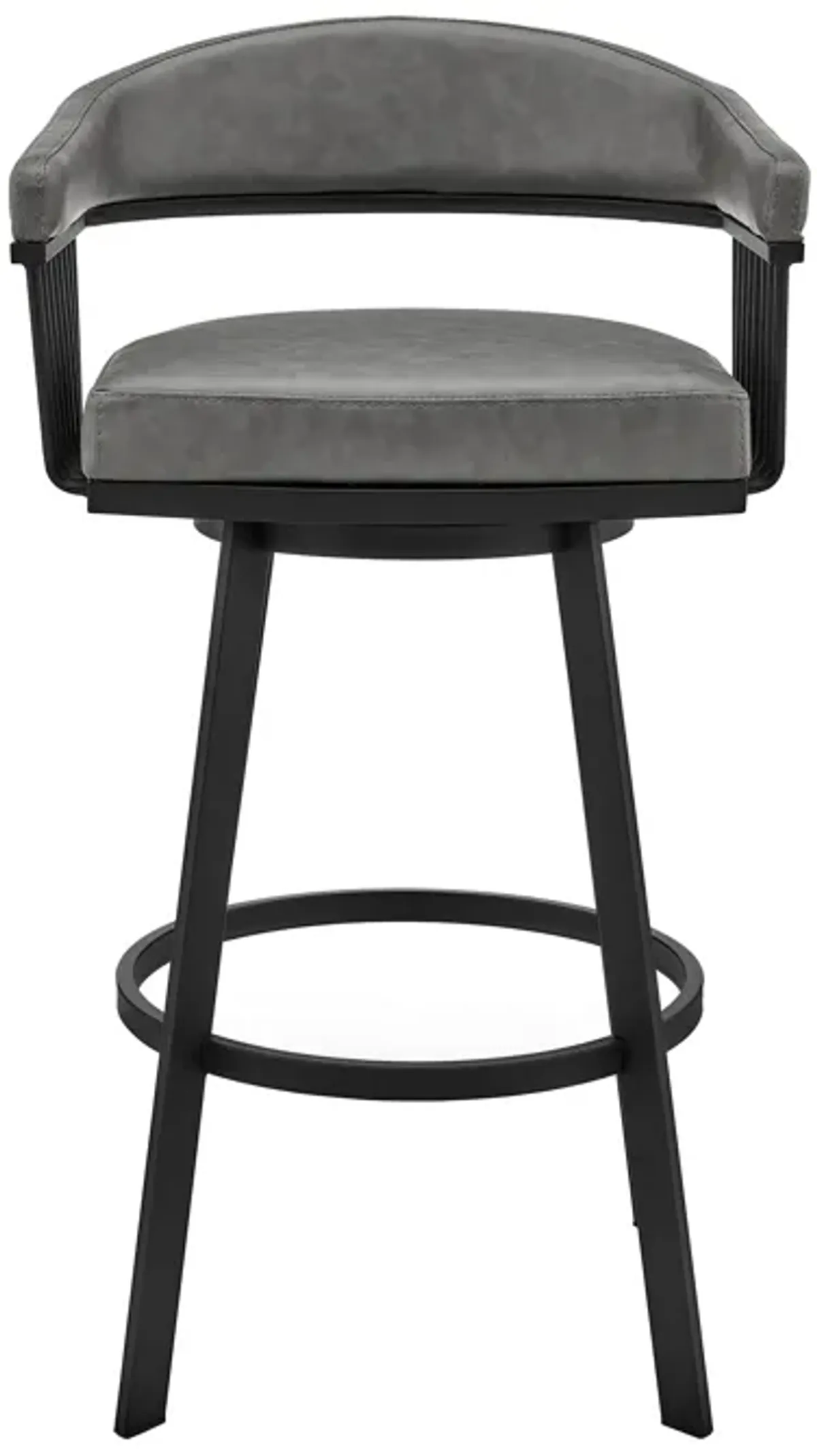 Bronson 29" Bar Height Swivel Bar Stool in Black Finish and Gray Faux Leather