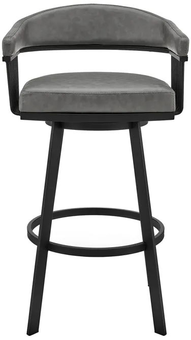 Bronson 29" Bar Height Swivel Bar Stool in Black Finish and Gray Faux Leather