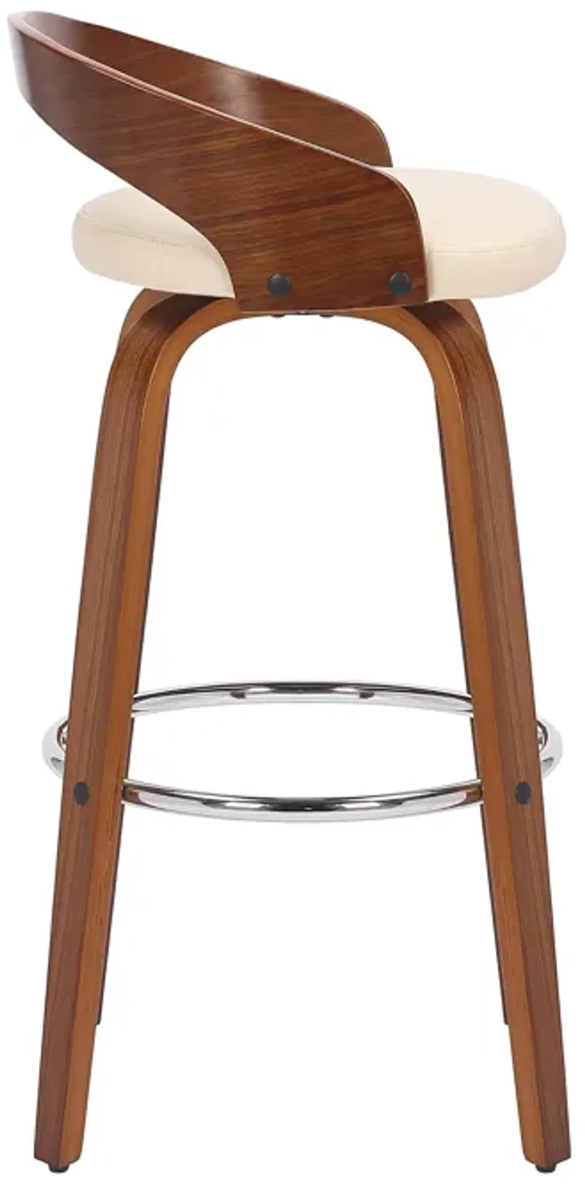 Sonia 30" Bar Height Swivel Cream Faux Leather and Walnut Wood Bar Stool