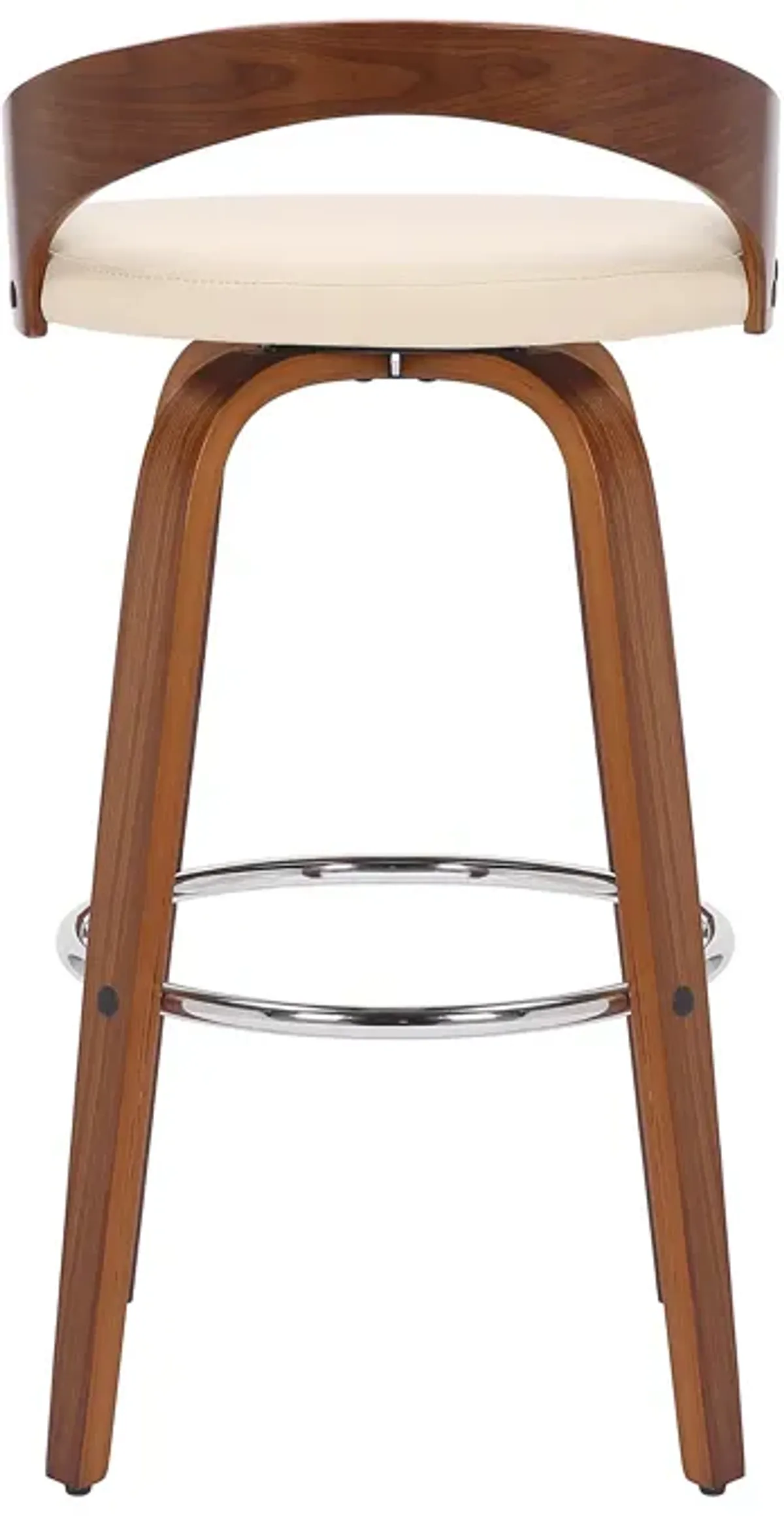 Sonia 30" Bar Height Swivel Cream Faux Leather and Walnut Wood Bar Stool