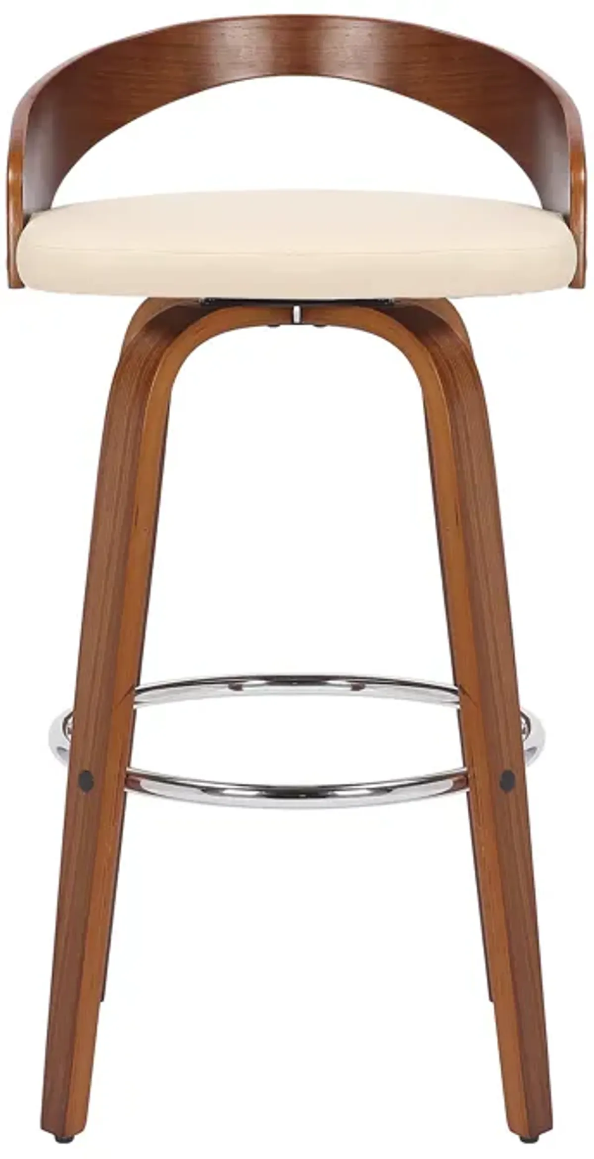 Sonia 30" Bar Height Swivel Cream Faux Leather and Walnut Wood Bar Stool