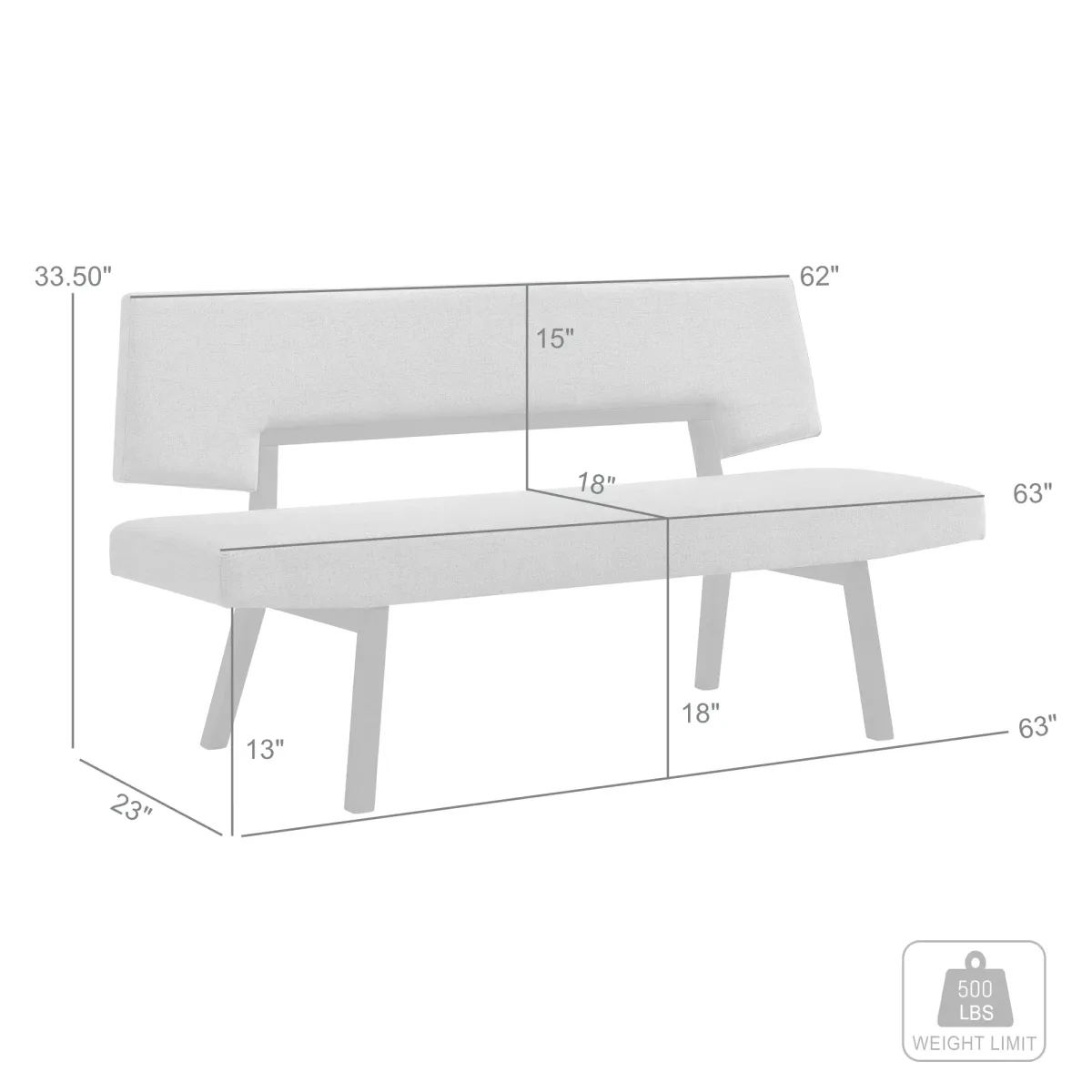 Channell Wood Dining Bench in Black Finish with Charcoal Fabric