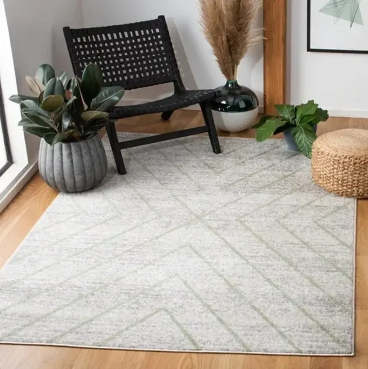 ADIRONDACK Contemporary Grey / Green 2'-6" X 8' Powerloomed Rug