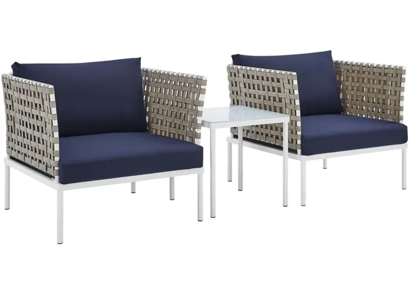 Harmony 3-Piece  Sunbrella® Basket Weave Outdoor Patio Aluminum Seating Set