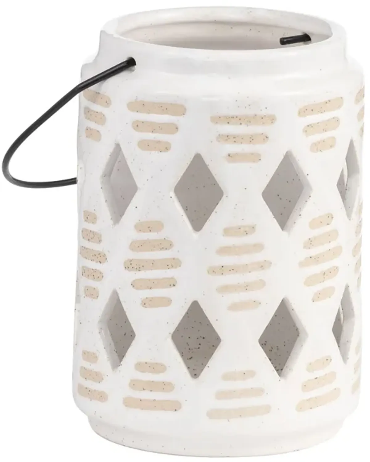 Cer, 6"h Diamond Cut Out Lantern, Ivory