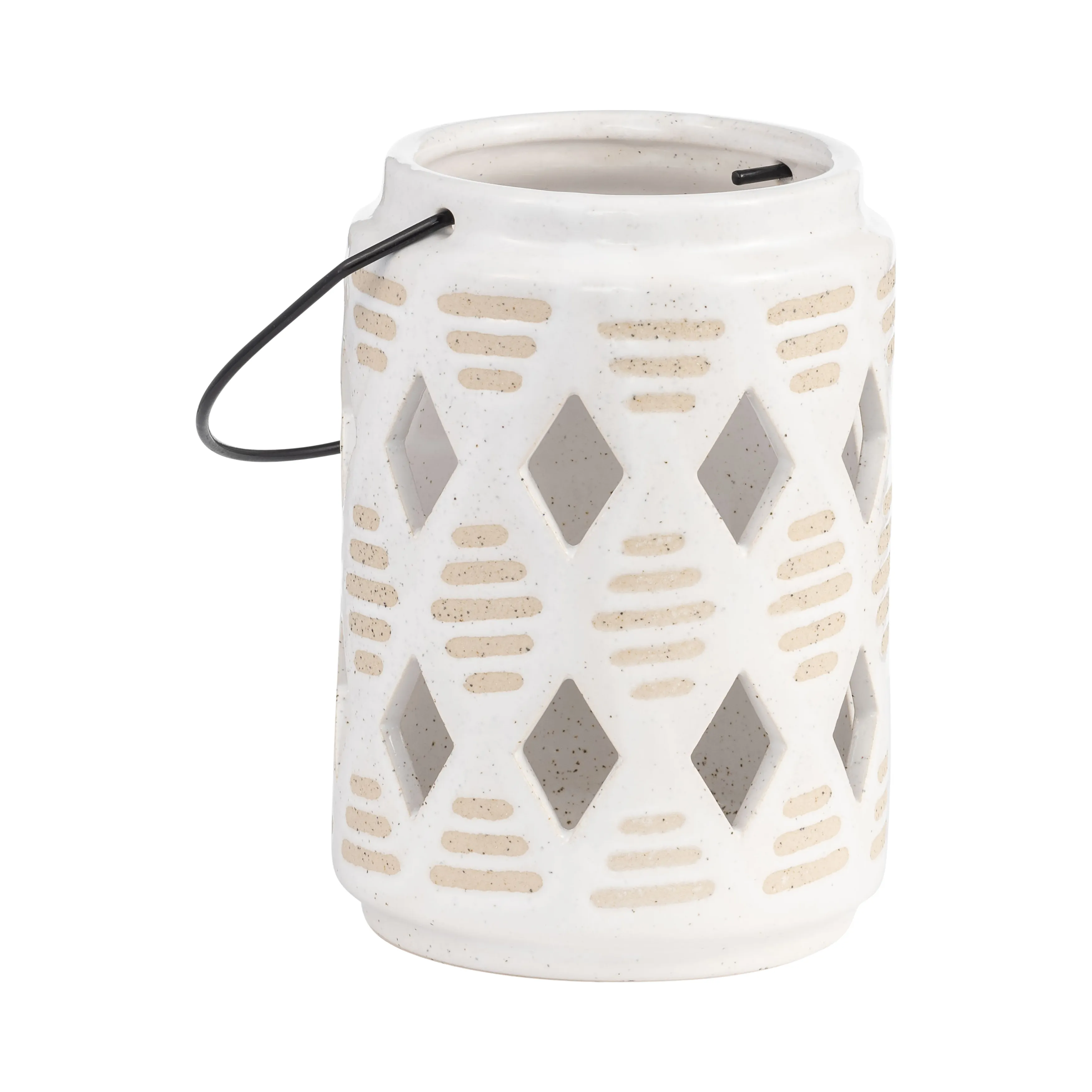 Cer, 6"h Diamond Cut Out Lantern, Ivory