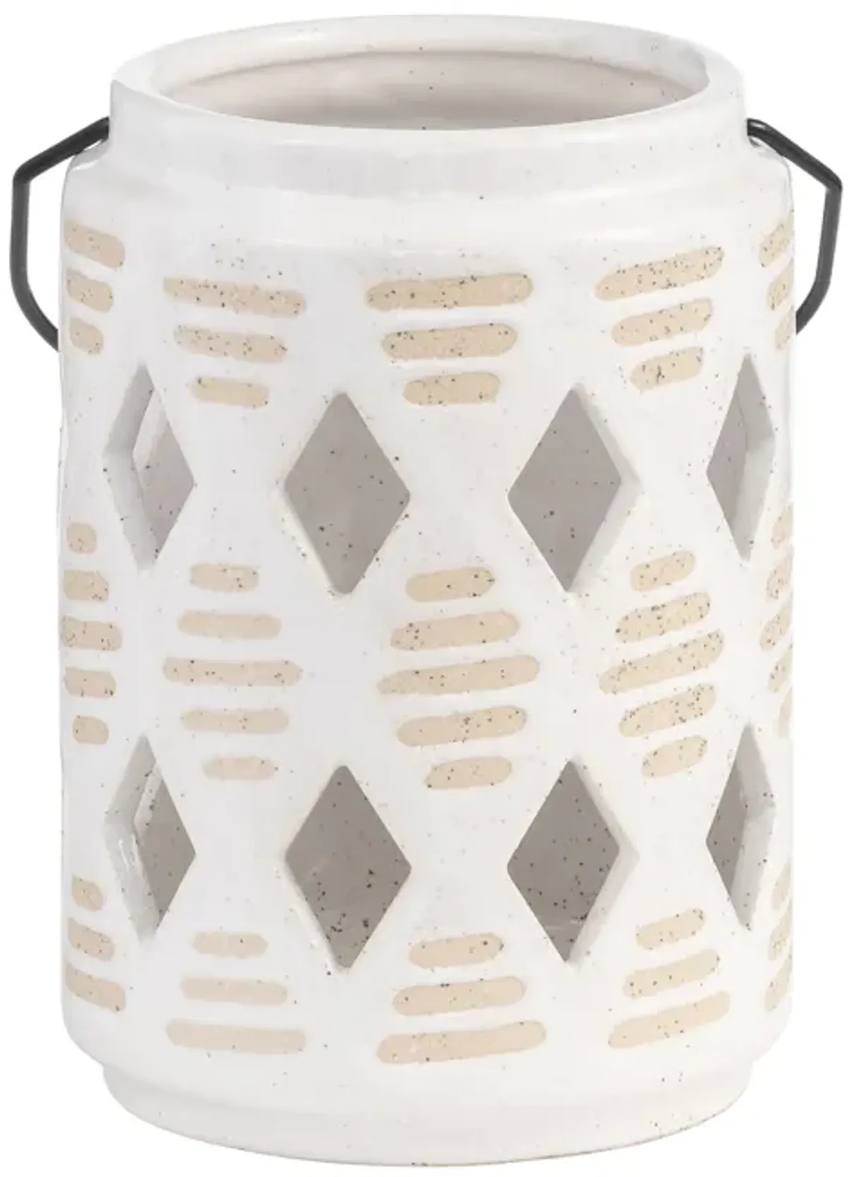 Cer, 6"h Diamond Cut Out Lantern, Ivory