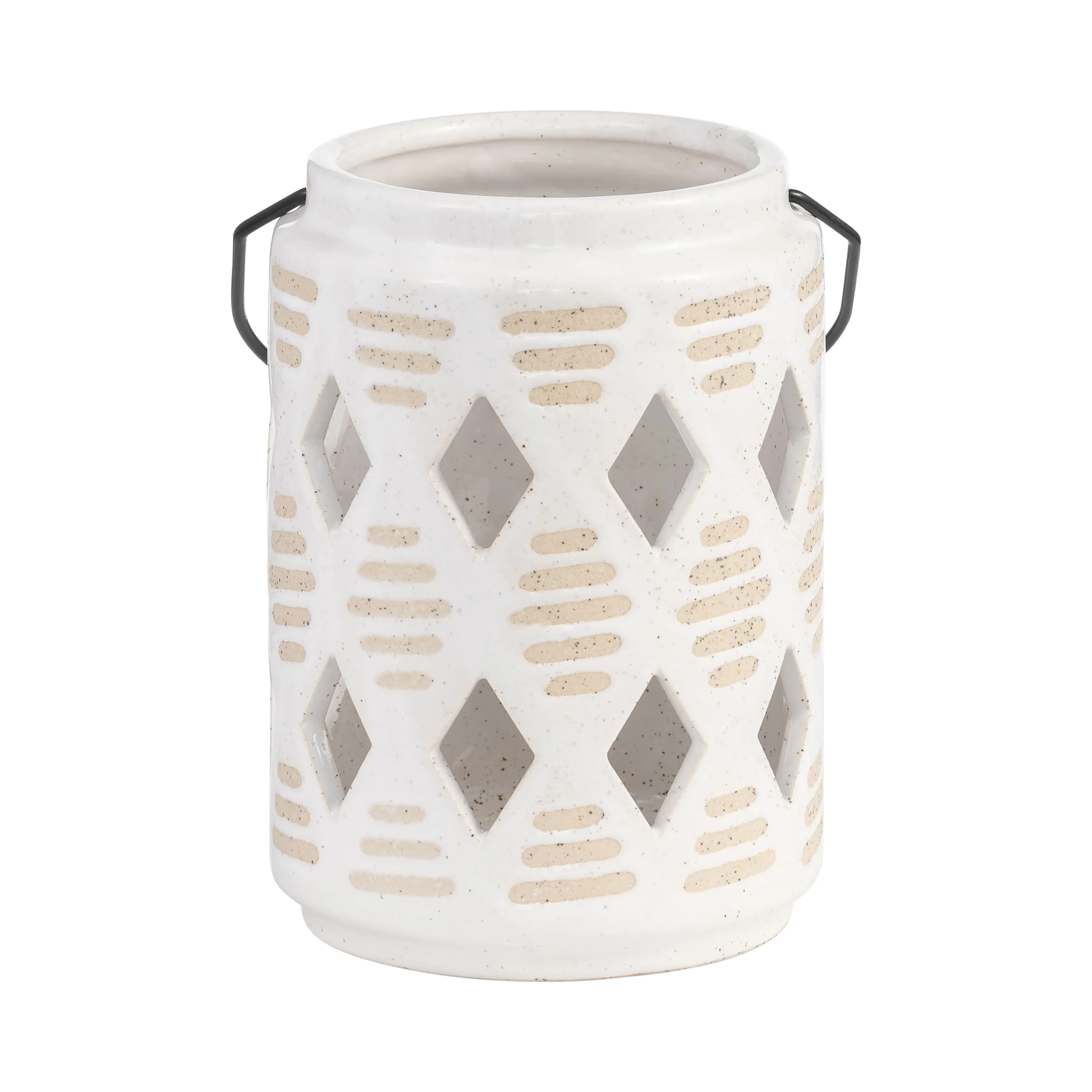 Cer, 6"h Diamond Cut Out Lantern, Ivory