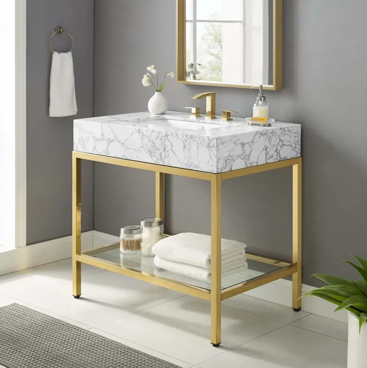 Kingsley 36" Gold Stainless Steel Bathroom Vanity