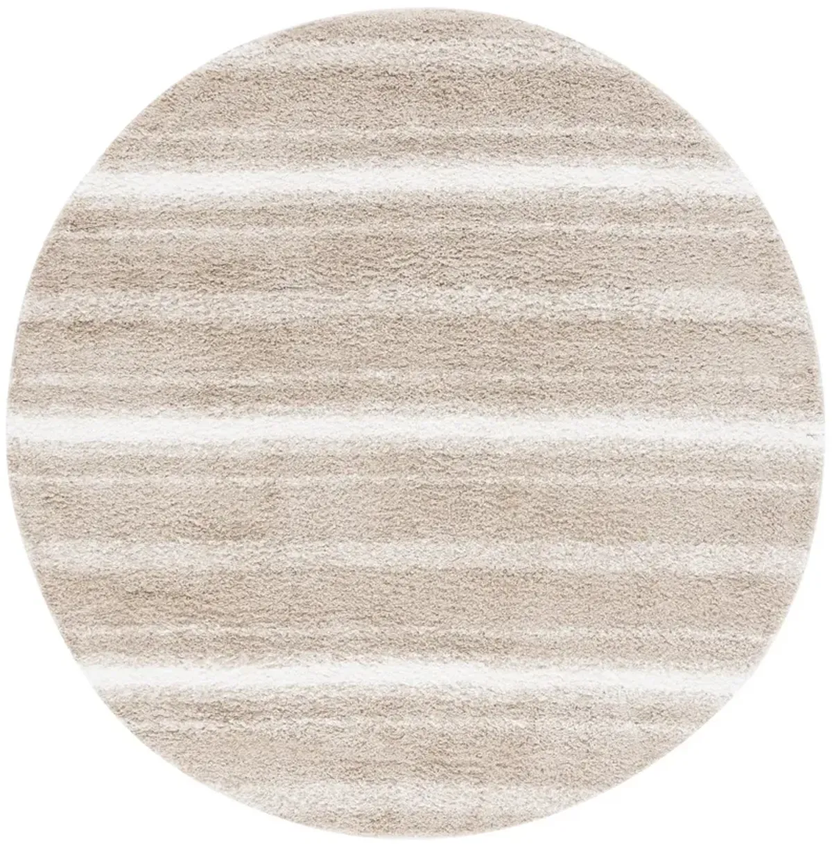 BORDER & STRIPE SHAG 252 Beige 6'-7' X 6'-7' Round Round Rug