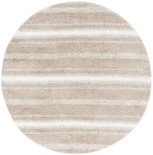 BORDER & STRIPE SHAG 252 Beige 6'-7' X 6'-7' Round Round Rug
