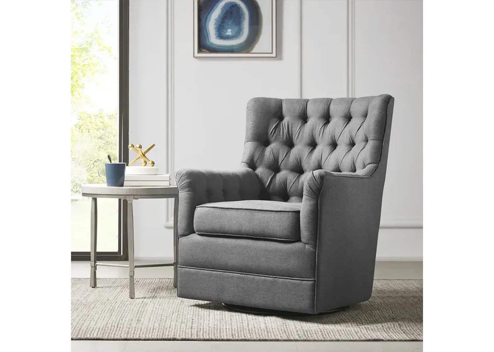 Madison Park Mathis Gray Swivel Glider Chair