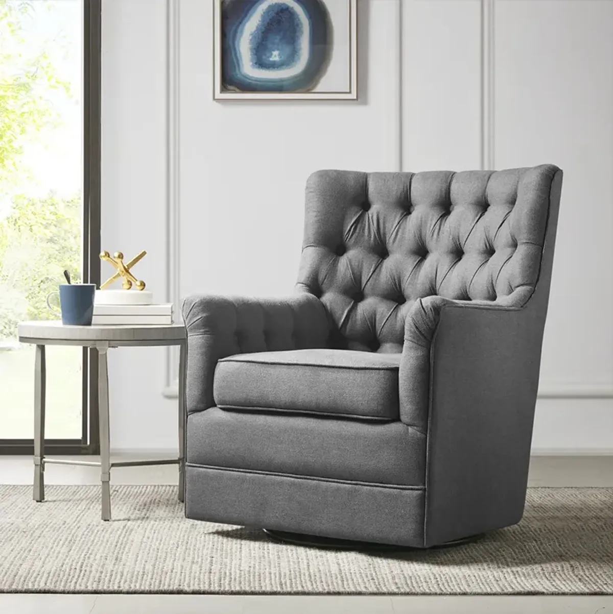 Madison Park Mathis Gray Swivel Glider Chair