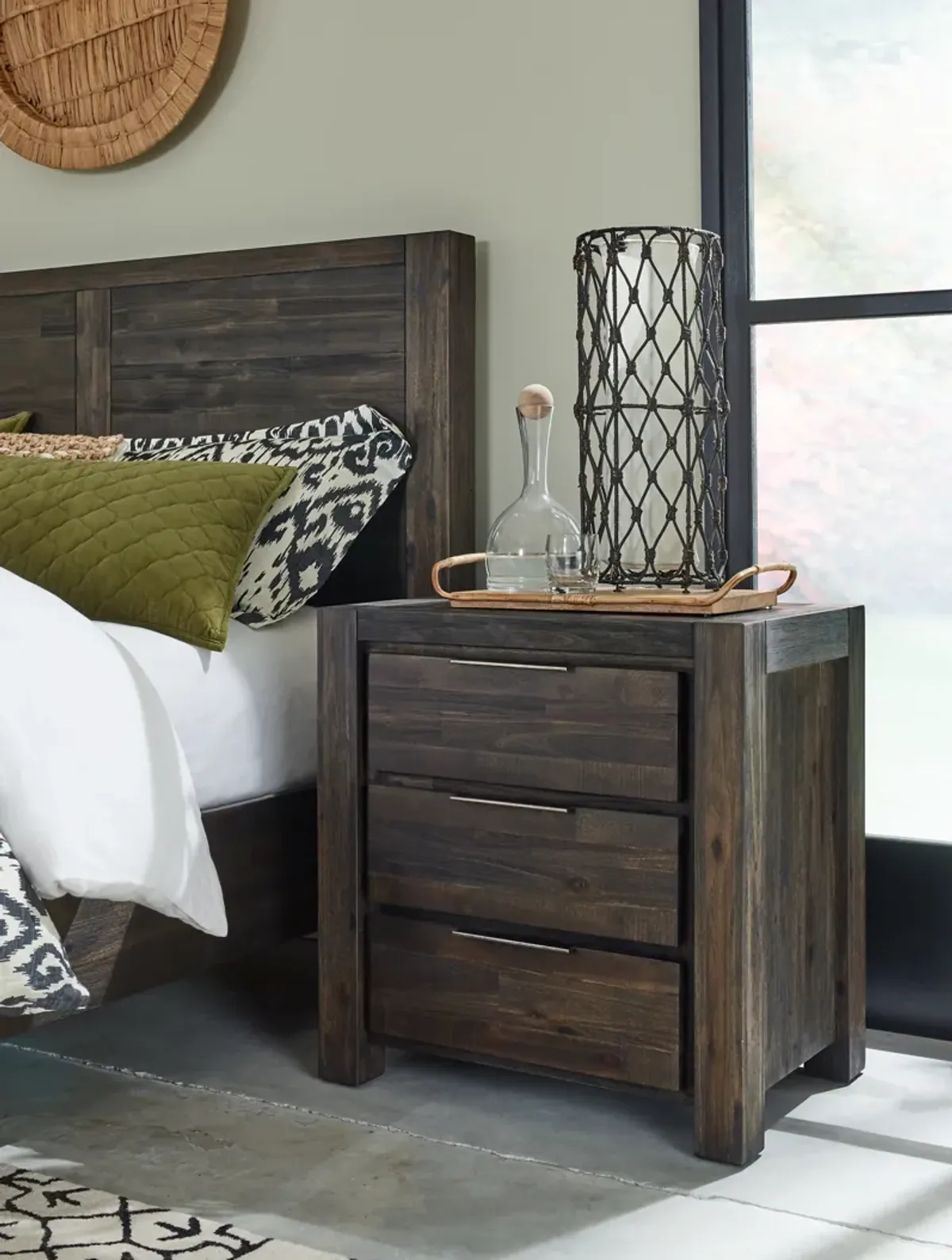 Savanna Three Drawer Solid Wood Nightstand in Coffee Bean