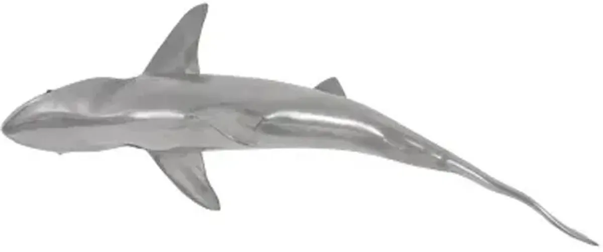 whaler shark fish wall sculpture, resin, polished aluminum finish