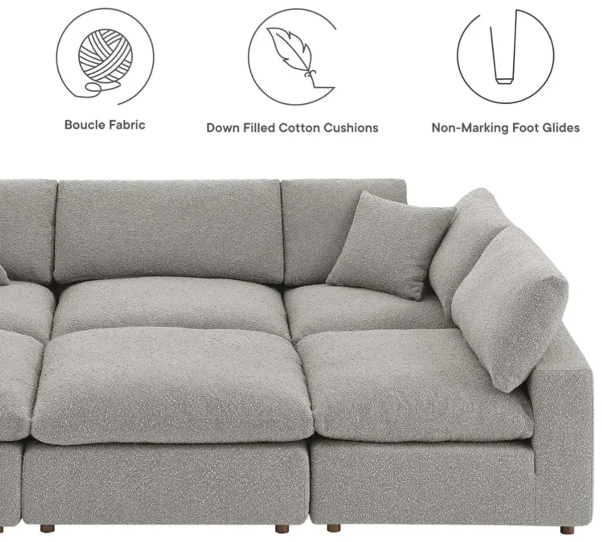 Commix Down Filled Overstuffed Boucle Fabric 6-Piece Sectional Sofa