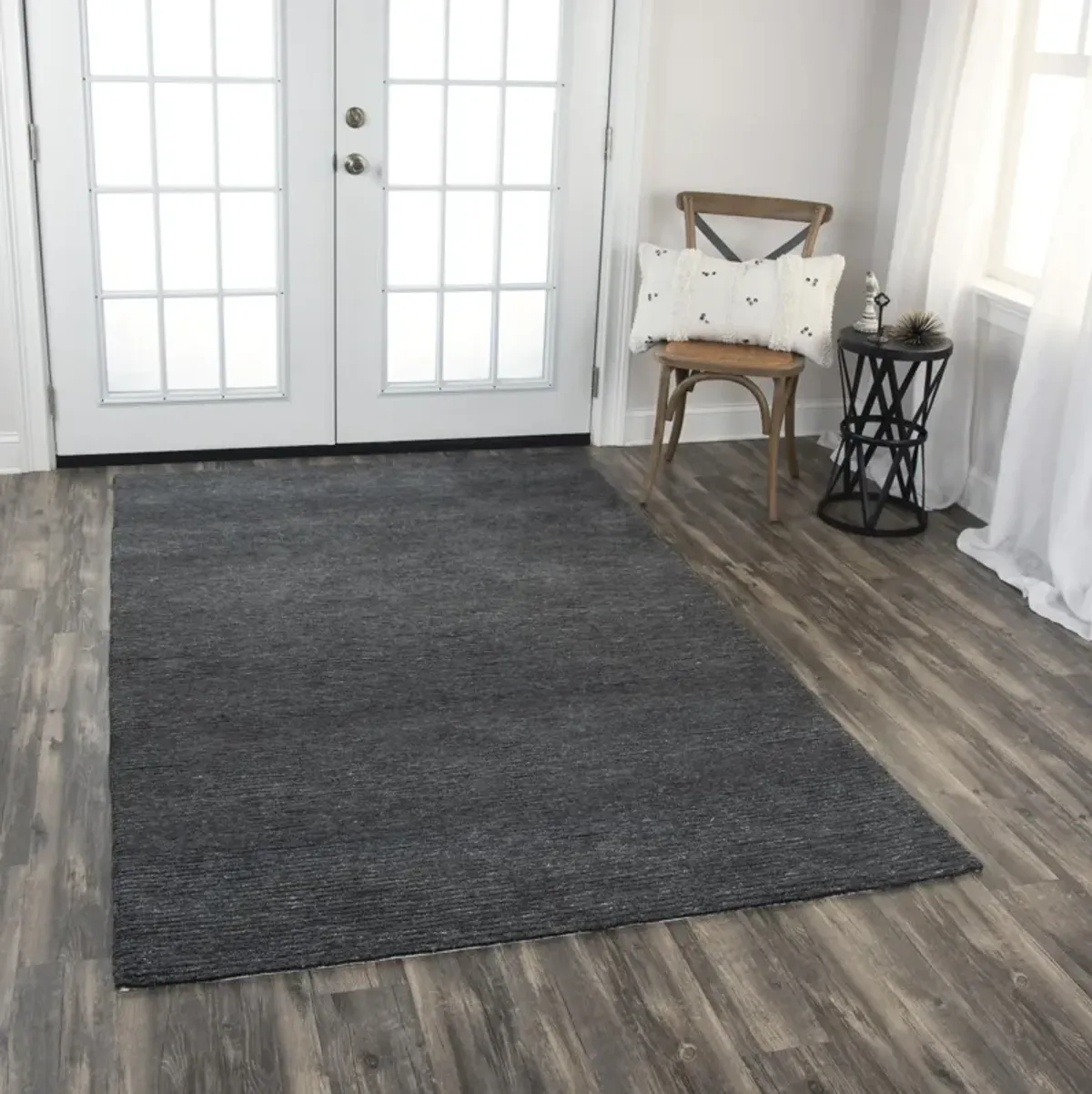 Mason Park Charcoal Solid/Tone on Tone Recycled Polyester 7'6" x 9'6" Rectangle Rug