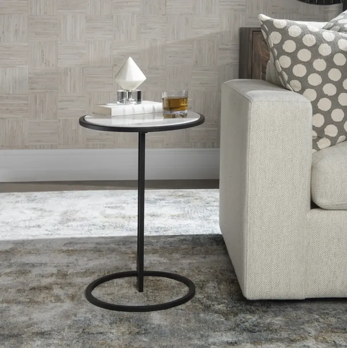 Twofold White Marble Accent Table