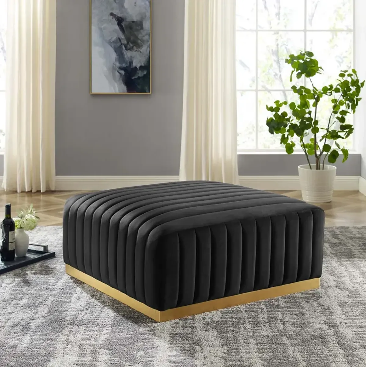 Conjure Channel Tufted Performance Velvet Ottoman