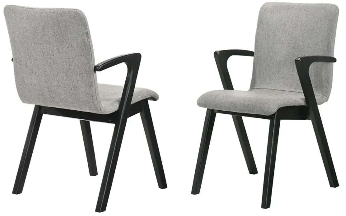 Varde Mid-Century Gray Upholstered Dining Chairs in Black Finish - Set of 2