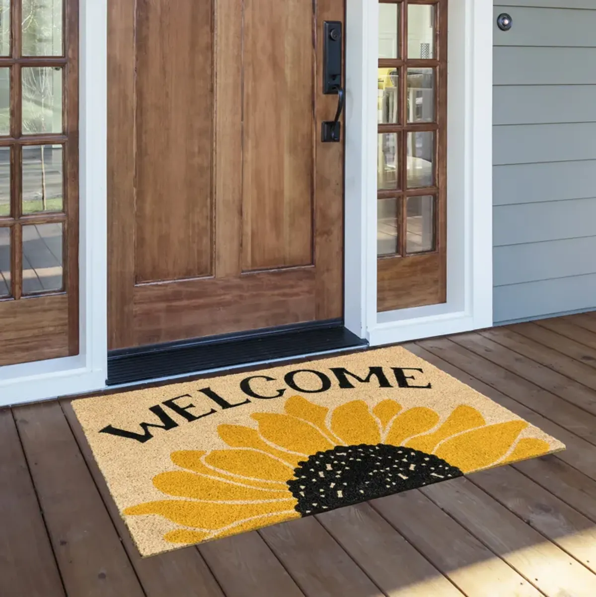 doormat welcome sunflower gold/black 24x36