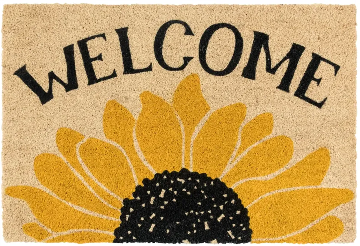 doormat welcome sunflower gold/black 24x36