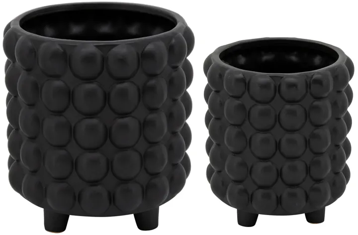 S/2 6/8" Bubble Planters, Matte Black