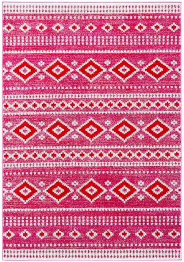 ADIRONDACK Contemporary Fuchsia / Ivory 6' X 9' Powerloomed Rug