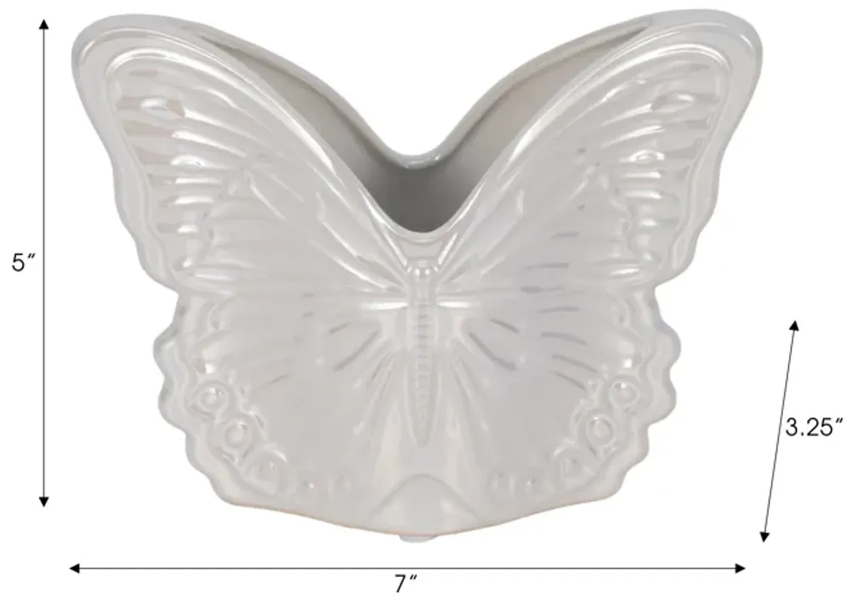 7" Iridescent Butterfly Planter, Ivory